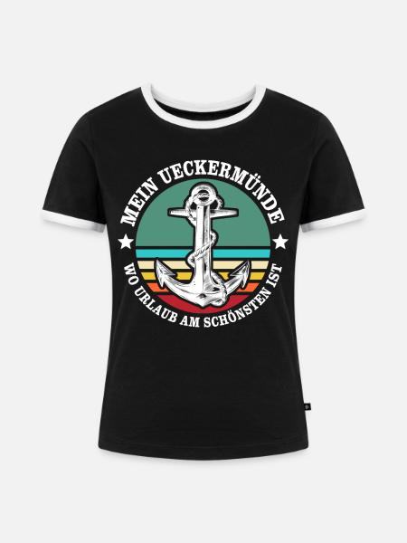 Ueckermünde Urlaub - Frauen Kontrast-T-Shirt - Schwarz/Weiß