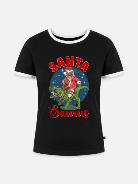 Santa Saurus - Frauen Kontrast-T-Shirt - Schwarz/Weiß