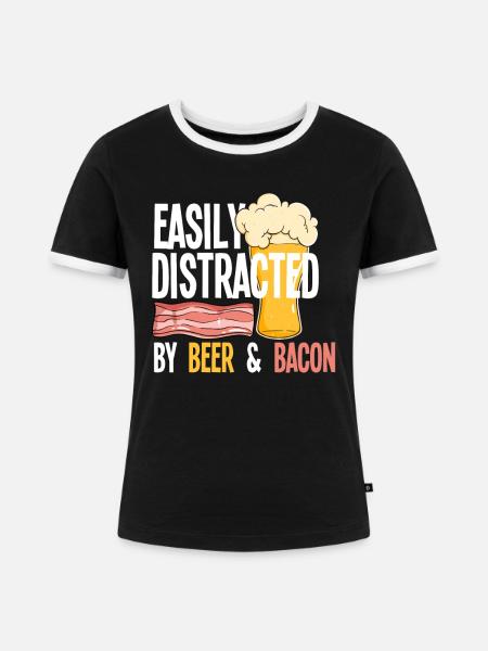 Speck Bacon Bier - Frauen Kontrast-T-Shirt - Schwarz/Weiß