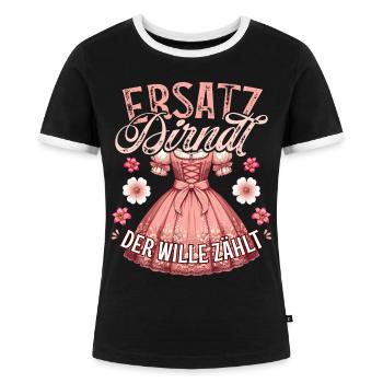Tracht Ersatz Dirndl T-Shirt Damen Trachtenshirt - Frauen Kontrast-T-Shirt - Schwarz/Weiß - Vorne - Selfina (174cm)