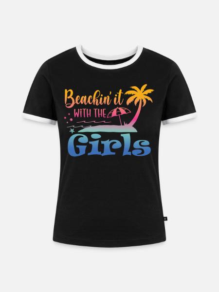 Wochenendstrand Mit Dem Mädchentrip - Frauen Kontrast-T-Shirt - Schwarz/Weiß