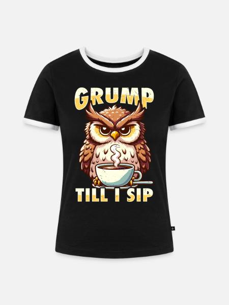 Mürrische Eule Mit Kaffee-morgenstimmung - Frauen Kontrast-T-Shirt - Schwarz/Weiß