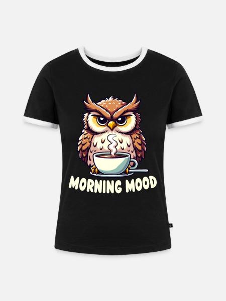 Mürrische Eule Mit Kaffee-morgenstimmung - Frauen Kontrast-T-Shirt - Schwarz/Weiß