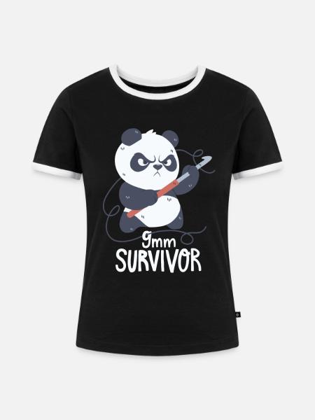 Häkelnder Panda - Frauen Kontrast-T-Shirt - Schwarz/Weiß