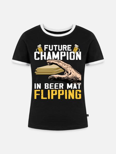 Bierdeckel Umdrehen Spiel Bier - Frauen Kontrast-T-Shirt - Schwarz/Weiß