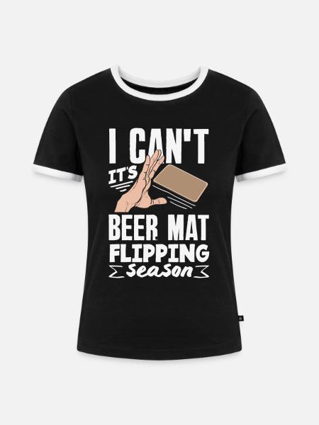 Bierdeckel Umdrehen Spiel Bier - Frauen Kontrast-T-Shirt - Schwarz/Weiß