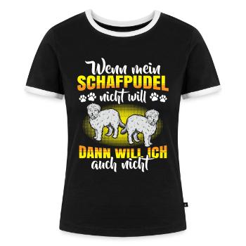 Schafpudel will nicht Altdeutscher Hütehund - Frauen Kontrast-T-Shirt - Schwarz/Weiß - Vorne - Selfina (174cm)