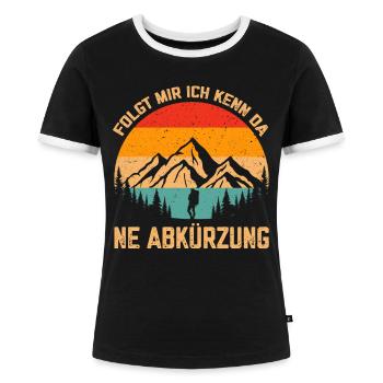 Folgt mir Ich kenn da ne Abkürzung Wandern gehen - Frauen Kontrast-T-Shirt - Schwarz/Weiß - Vorne - Selfina (174cm)