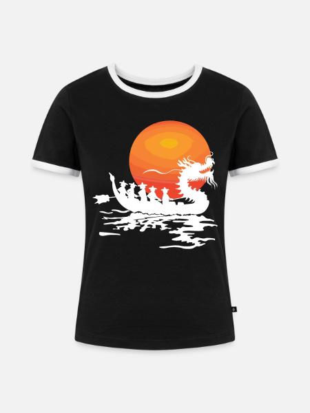 Lustiges Drachenboot-paddel - Frauen Kontrast-T-Shirt - Schwarz/Weiß