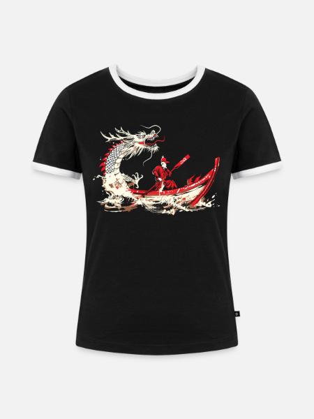 Lustiges Drachenboot-paddel - Frauen Kontrast-T-Shirt - Schwarz/Weiß