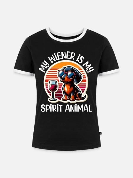 Dackel Wein - Frauen Kontrast-T-Shirt - Schwarz/Weiß