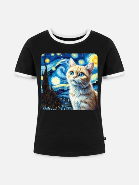 Katze Gemälde Kunst, Katzenbesitzer - Frauen Kontrast-T-Shirt - Schwarz/Weiß