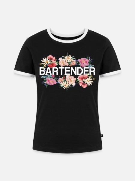 Bartender Mixologist Flowers - Frauen Kontrast-T-Shirt - Schwarz/Weiß