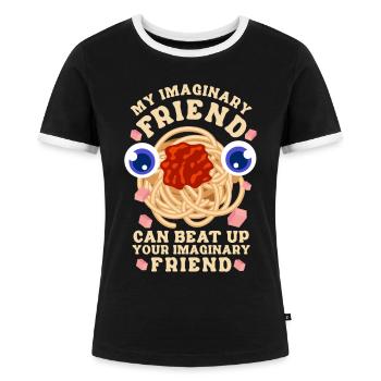 Fliegendes Spaghettimonster FSM - Frauen Kontrast-T-Shirt - Schwarz/Weiß - Vorne - Selfina (174cm)