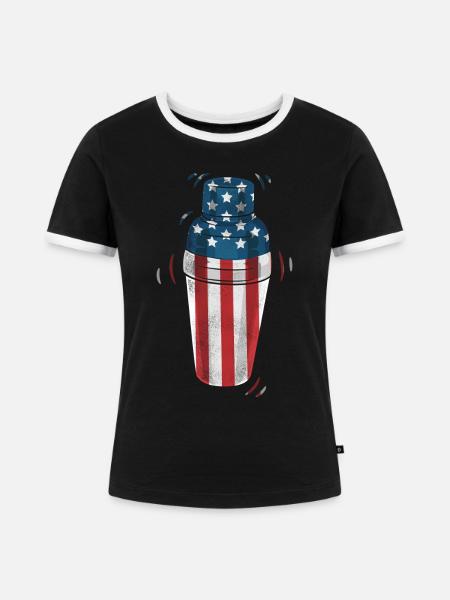 Bartender Mixologist American Flag - Frauen Kontrast-T-Shirt - Schwarz/Weiß