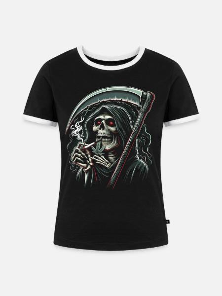 Der berauschte Sensenmann im Mondlicht - Frauen Kontrast-T-Shirt - Schwarz/Weiß