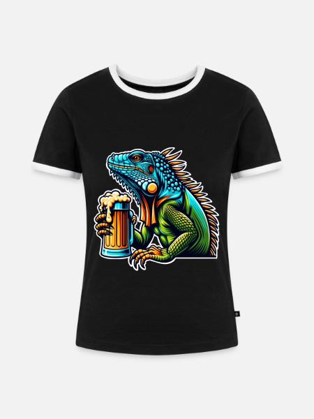 Leguan Bier - Frauen Kontrast-T-Shirt - Schwarz/Weiß