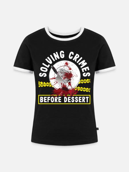 Krimidinner, Krimi-dinner - Frauen Kontrast-T-Shirt - Schwarz/Weiß