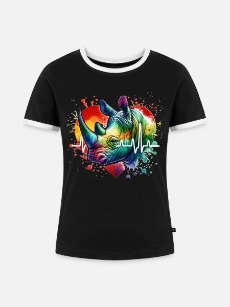 Rhino Nashorn EKG - Frauen Kontrast-T-Shirt - Schwarz/Weiß