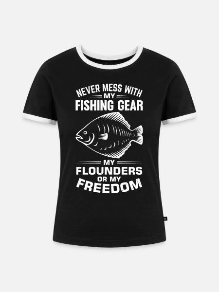 Flunder Fischer Spruch - Frauen Kontrast-T-Shirt - Schwarz/Weiß