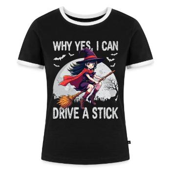 Halloween Hexen Kostüm Hexe Hexenbesen - Frauen Kontrast-T-Shirt - Schwarz/Weiß - Vorne - Selfina (174cm)
