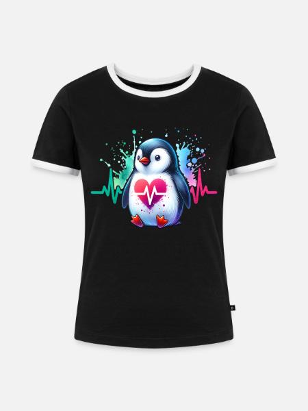 Pinguin EKG - Frauen Kontrast-T-Shirt - Schwarz/Weiß