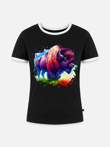 Bison Büffel - Frauen Kontrast-T-Shirt - Schwarz/Weiß