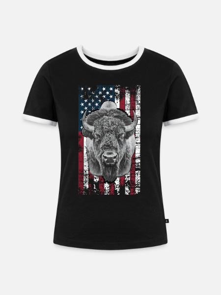 Bison US - Frauen Kontrast-T-Shirt - Schwarz/Weiß