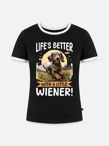 Funny Dachshund Doxie Wiener - Frauen Kontrast-T-Shirt - Schwarz/Weiß