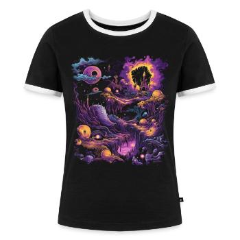 Weirdcore Ästhetischer Albtraum Dreamcore Pastell - Frauen Kontrast-T-Shirt - Schwarz/Weiß - Vorne - Selfina (174cm)