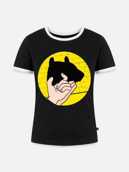Handschattenpuppenspiel Puppen - Frauen Kontrast-T-Shirt - Schwarz/Weiß