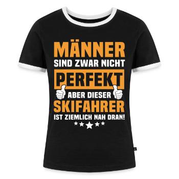 Lustige Skifahrer Sprüche - Frauen Kontrast-T-Shirt - Schwarz/Weiß - Vorne - Selfina (174cm)