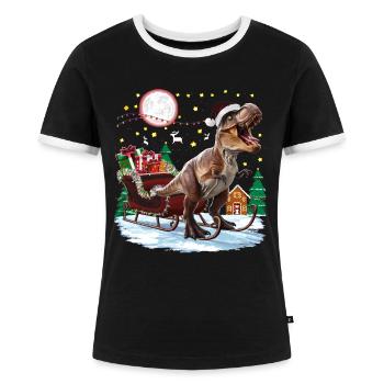 Dinosaurier Ugly Christmas Weihnachten Xmas Trex - Frauen Kontrast-T-Shirt - Schwarz/Weiß - Vorne - Selfina (174cm)