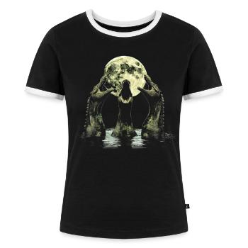 Monster von Loch Ness Nessie Plesiosaurier Heulend - Frauen Kontrast-T-Shirt - Schwarz/Weiß - Vorne - Selfina (174cm)