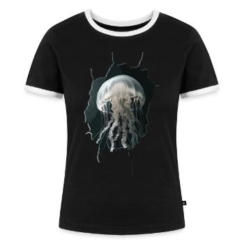 Qualle - Frauen Kontrast-T-Shirt - Schwarz/Weiß - Vorne - Selfina (174cm)