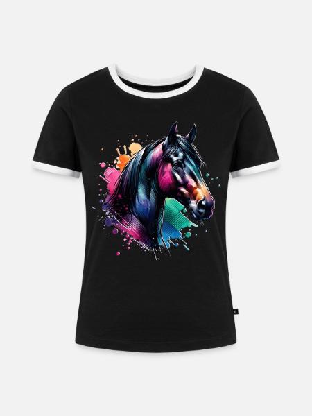 Andalusier Motiv Pferd - Frauen Kontrast-T-Shirt - Schwarz/Weiß