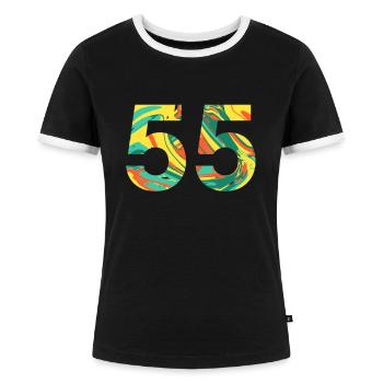 55. Geburtstag - Frauen Kontrast-T-Shirt - Schwarz/Weiß - Vorne - Selfina (174cm)