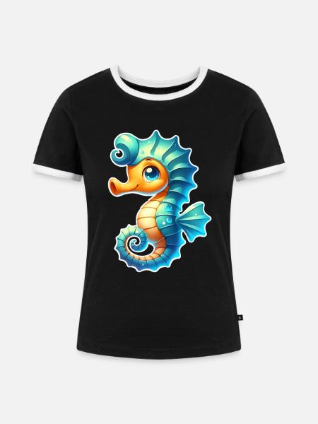 Seepferd Seepferdchen - Frauen Kontrast-T-Shirt - Schwarz/Weiß