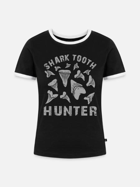 Shark Tooth Hunter Haifischzahn Jäger - Frauen Kontrast-T-Shirt - Schwarz/Weiß