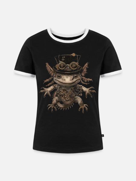 Steampunk Axolotl - Frauen Kontrast-T-Shirt - Schwarz/Weiß