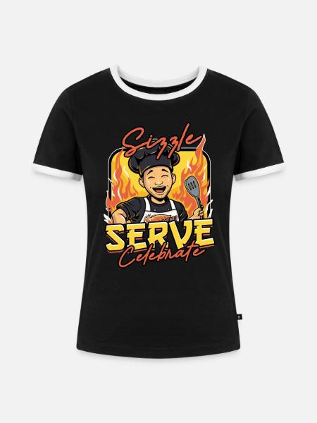 Hibachi Sizzle Serve Celebrate - Frauen Kontrast-T-Shirt - Schwarz/Weiß