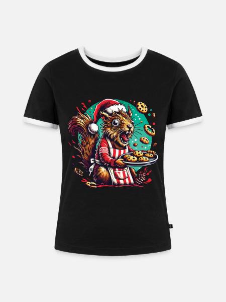 Weihnachtsstress Lustiges Mama Eichhörnchen - Frauen Kontrast-T-Shirt - Schwarz/Weiß