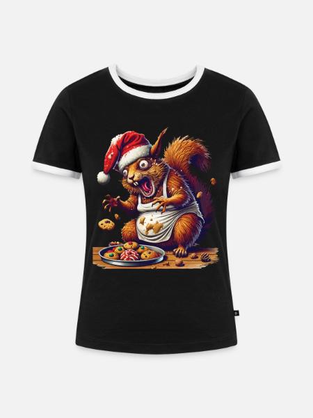 Weihnachtsstress Lustiges Mama Eichhörnchen - Frauen Kontrast-T-Shirt - Schwarz/Weiß