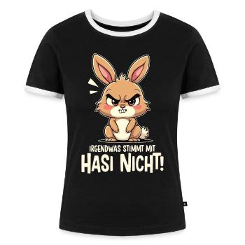Irgendwas Stimmt Mit Hasi Nicht Böses Hasi - Frauen Kontrast-T-Shirt - Schwarz/Weiß - Vorne - Selfina (174cm)