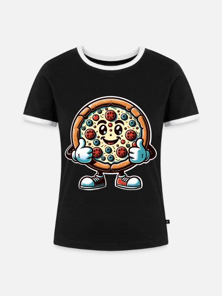 Pizza - Frauen Kontrast-T-Shirt - Schwarz/Weiß