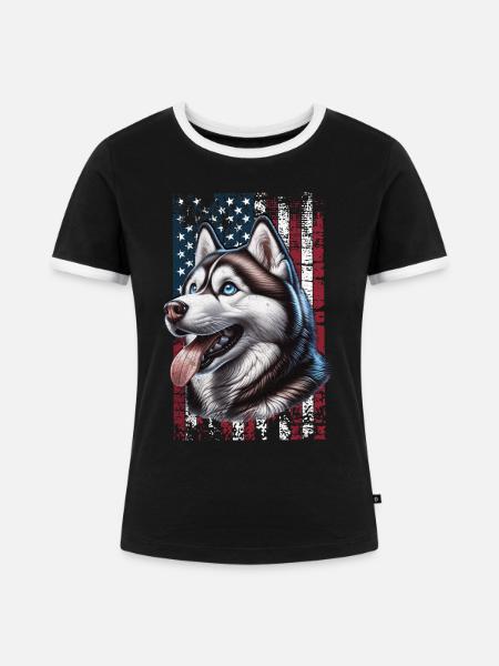 Husky US Schlittenhund - Frauen Kontrast-T-Shirt - Schwarz/Weiß