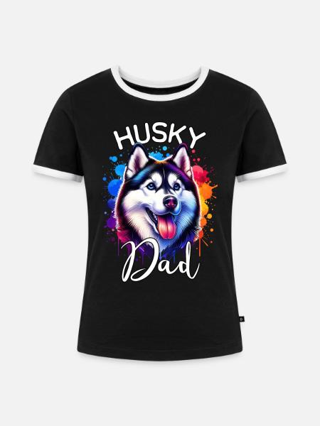 Schlittenhund Papa Husky - Frauen Kontrast-T-Shirt - Schwarz/Weiß