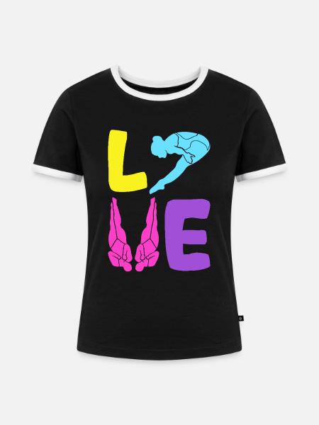 Wassersport Sprungbrett Taucher - Frauen Kontrast-T-Shirt - Schwarz/Weiß