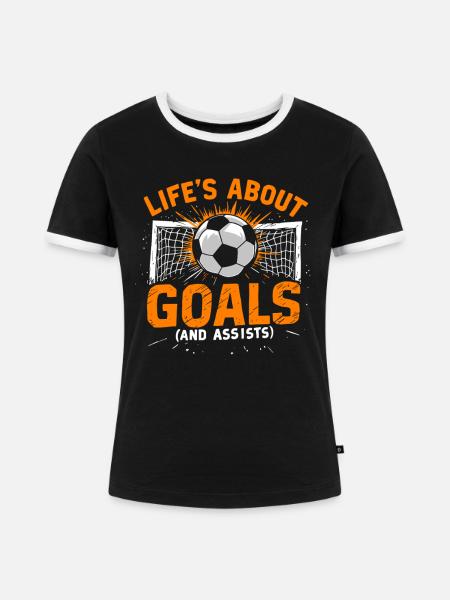 Fußball, Fußballer, Fussballspieler Junge - Frauen Kontrast-T-Shirt - Schwarz/Weiß