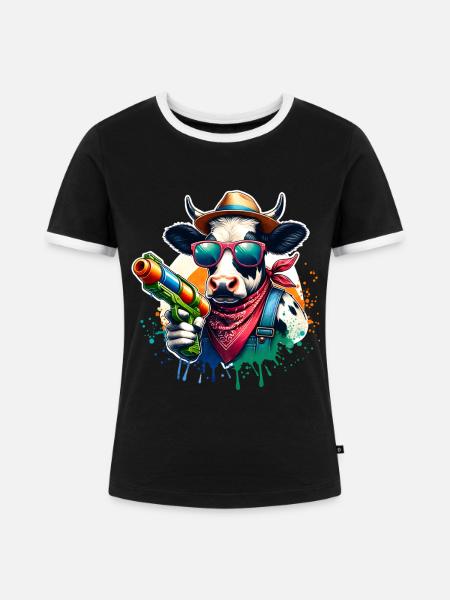 Kuh Wasserpistole - Frauen Kontrast-T-Shirt - Schwarz/Weiß